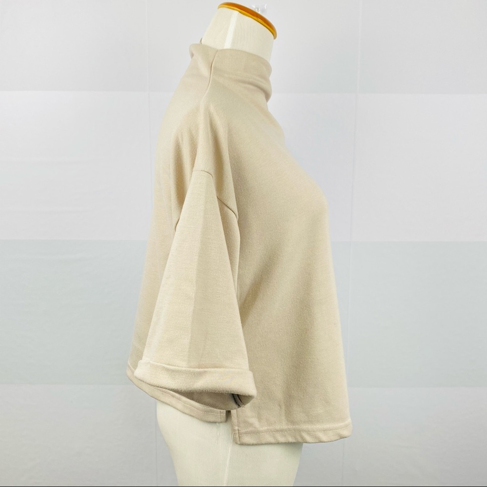 Trendy Mockneck Dolman Sleeves Gray Beige Top - Picture 4 of 10